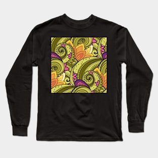 Paisley Print with Vintage Floral Motifs Long Sleeve T-Shirt